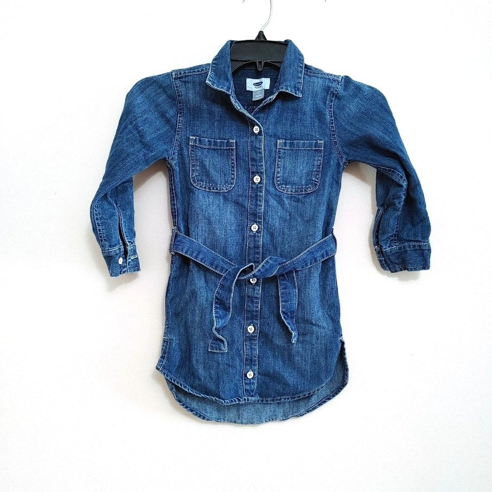 Old Navy Denim  Shirt Dress w/ tie belt Girls XS (5) Button Up